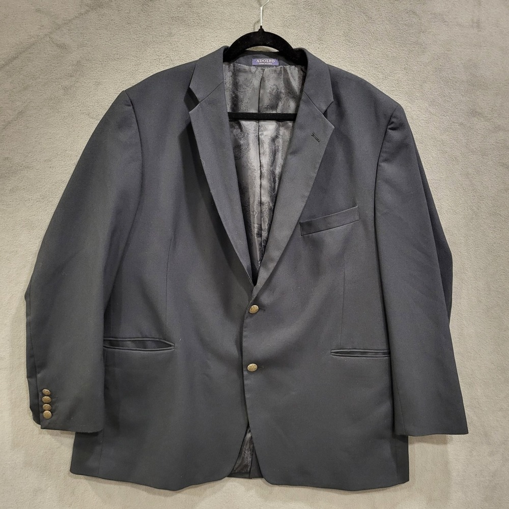 Adolfo Blazer Jacket Mens Size 48R Black Gold Buttons‎ Paisley Lined